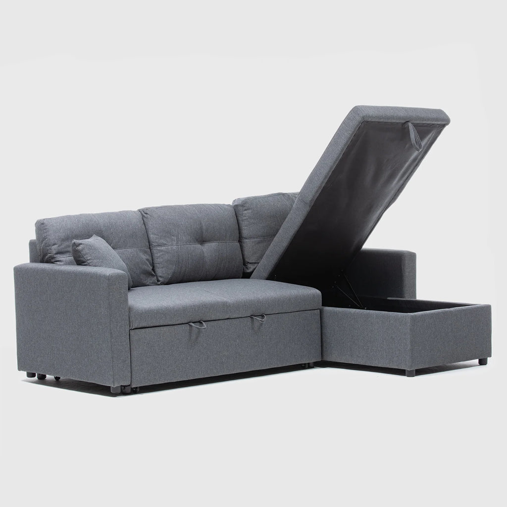SOFÁ SECCIONAL CAMA - BAUL GRIS