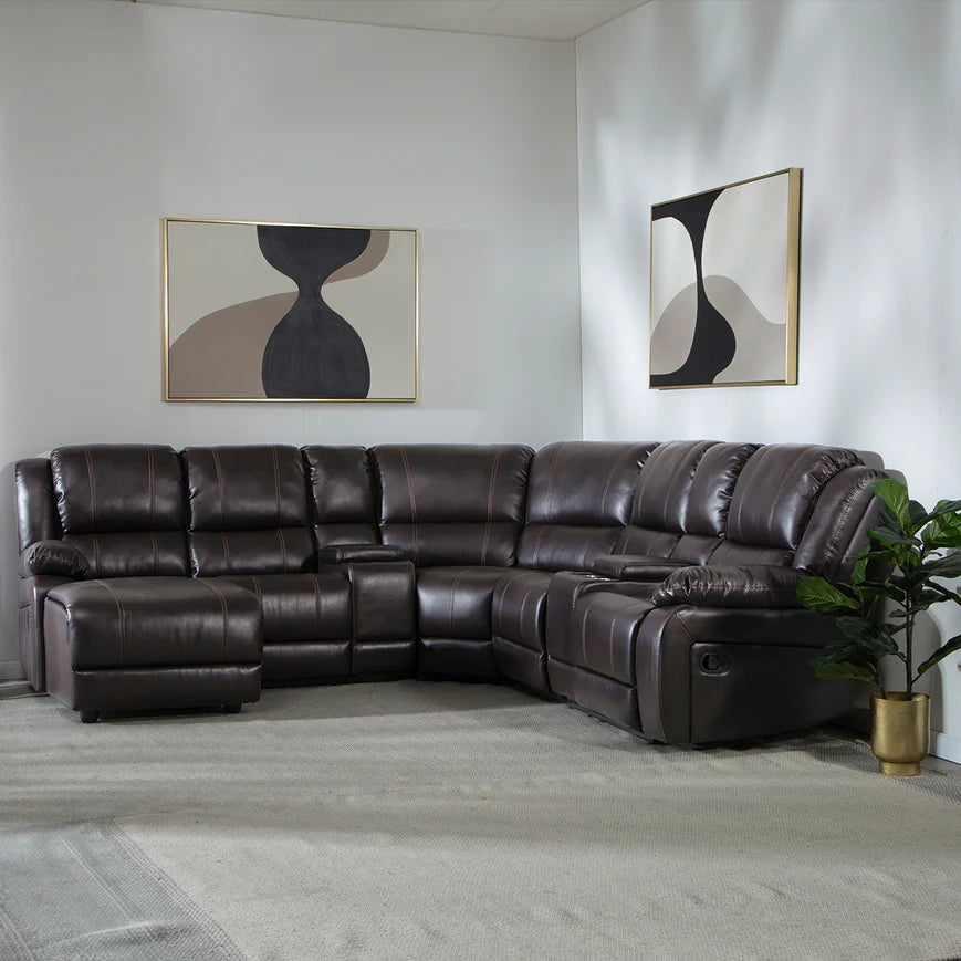 SOFÁ SECCIONAL ROYALTI IZQUIERDO CAFÉ 2 CONSOLAS