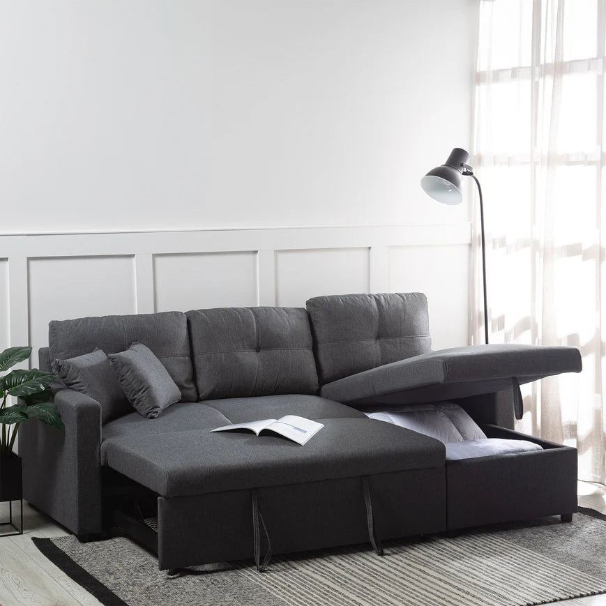 SOFÁ SECCIONAL CAMA - BAUL GRIS